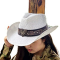 Stock Women Paper Straw Cowgirl Hat USA American Western Texas Straw Hat Shapable Brim Sombreros US Flag Printing Cowboy Hat