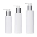 Custom logo 100ml 150ml 200ml 250mlwhite PET Flat Shoulder Bottle with Flat Nozzle Pump Lotion Bottle Cosmetic Package Container