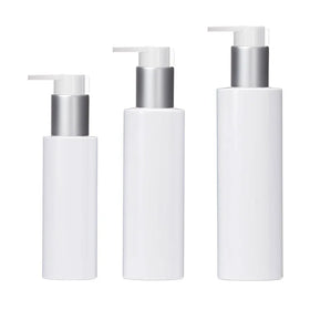 Custom logo 100ml 150ml 200ml 250mlwhite PET Flat Shoulder Bottle with Flat Nozzle Pump Lotion Bottle Cosmetic Package Container