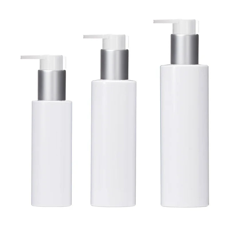 Custom logo 100ml 150ml 200ml 250mlwhite PET Flat Shoulder Bottle with Flat Nozzle Pump Lotion Bottle Cosmetic Package Container