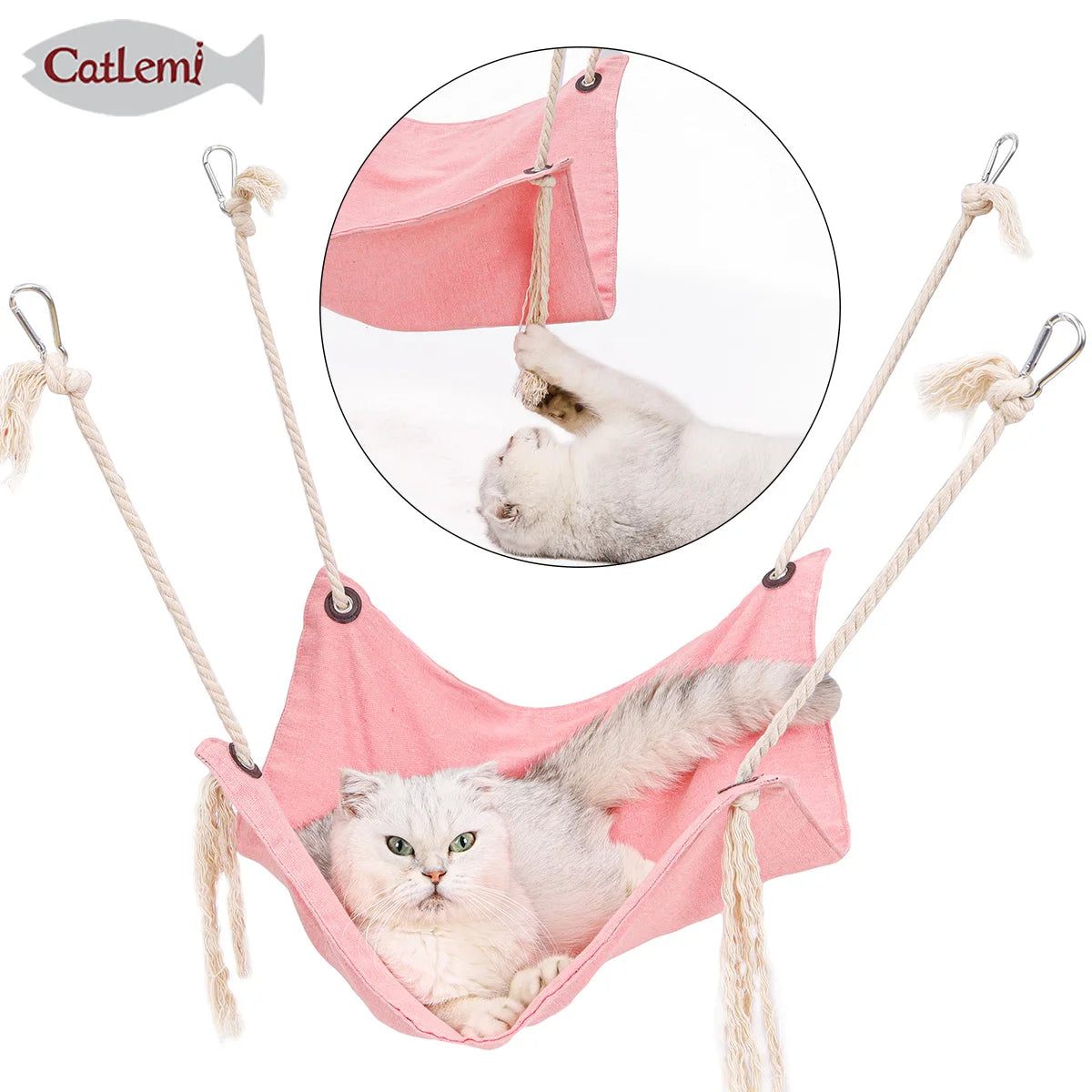 INS Summer Linen Hammock Hanging Beds for Small Animals Reversible Wind Breathable Cat Hammock Animal Machine Washable Removable