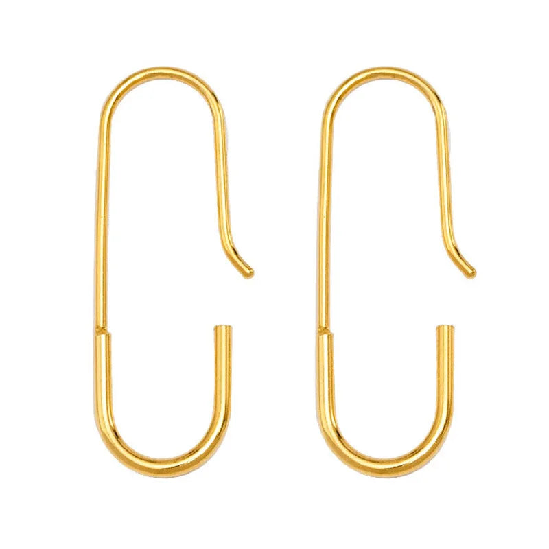 Fashion Jewelry 925 Sterling Silver Geometric square Oval U Pin Shape Gold Plated Ear Hook Hoop Earrings Women