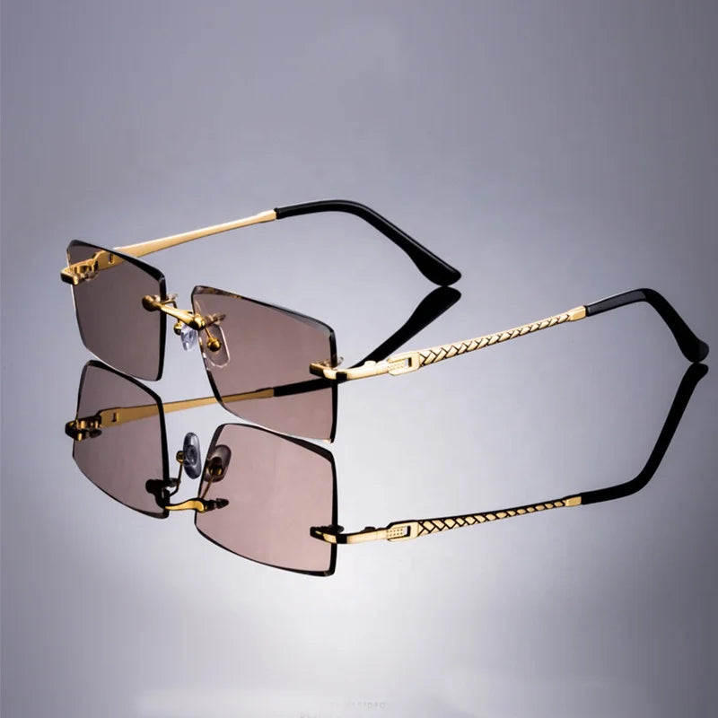 2025 Gold Real Crystal Rimless Glasses with Photochromic Lenses and % UV Protection Natural Stone Design MegaBDM