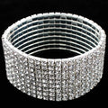 Fashion 1-10 Rows Full Crystal Rhinestone Elastic Bracelet Bling Wristband Women Wedding Bridal Jewelry