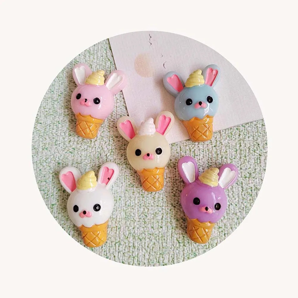 100pcs Cute Resin Mini Cartoon Cabochon Flat Back Rabbit Bear Ice Cream Flatbacks Slime Art Supplies Fit Phone Deco Parts DIY