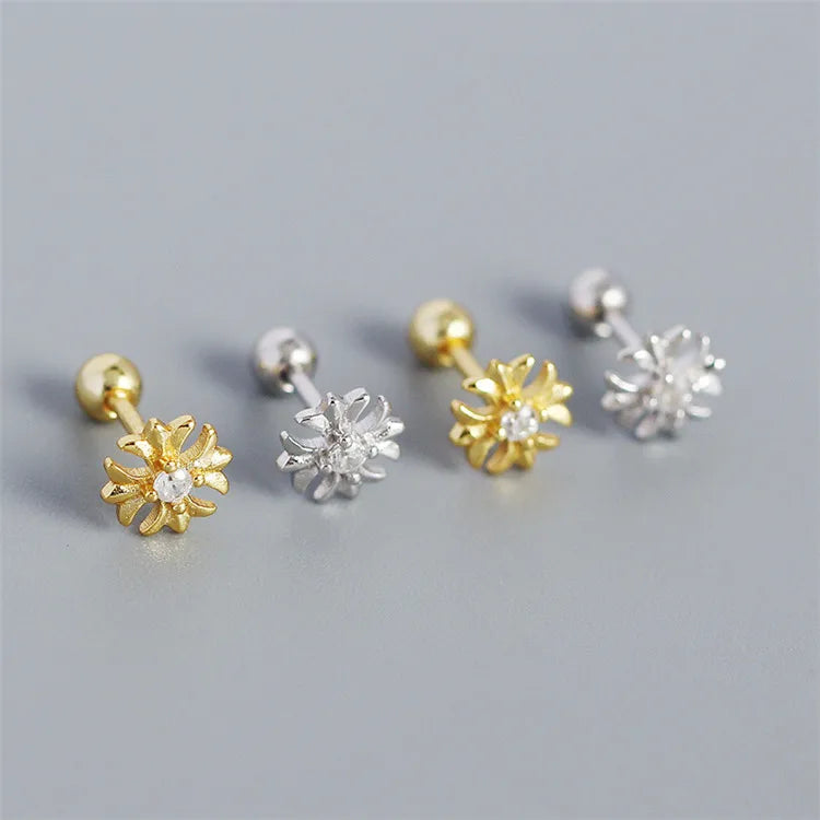 SP 925 Sterling Silver Stud Earrings  for Women Cubic Zirconia Stud Earring Screw Back Piercing Jewelry