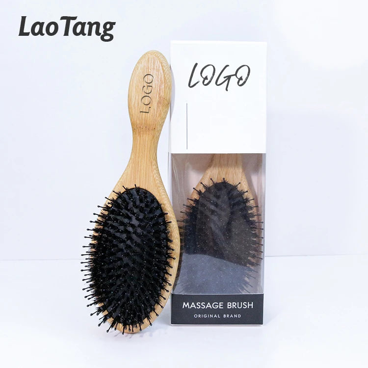 New Arrival Hair Brush Wood Handle Boar Bristle Beard Comb Styling Detangling Straighten Brown Massage Comb