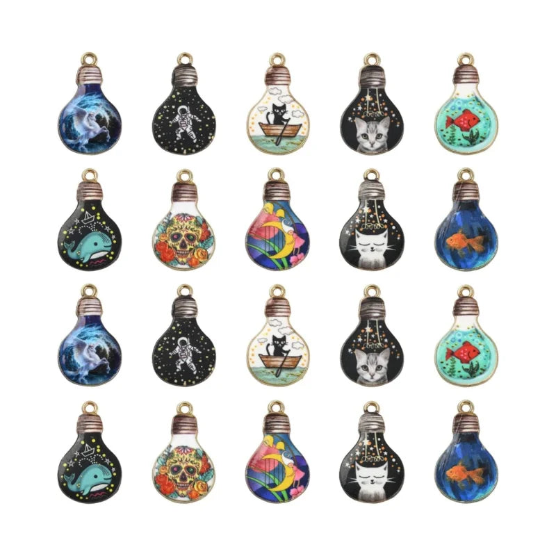 Enamel Animal Charm Fish Kitten Cute Cat Bulb Charms for Jewelry Making Bracelet Earrings Necklace