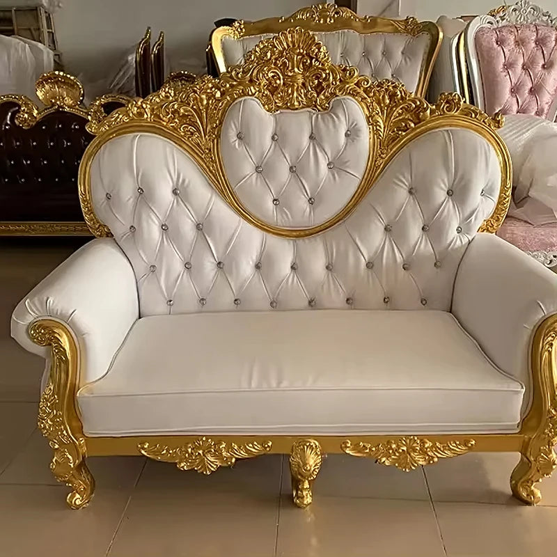 Factory Hot Sale Product Long Bench High Back Royal King Gold Frame Throne Sofa Chairs Price Favorable Luxury Style