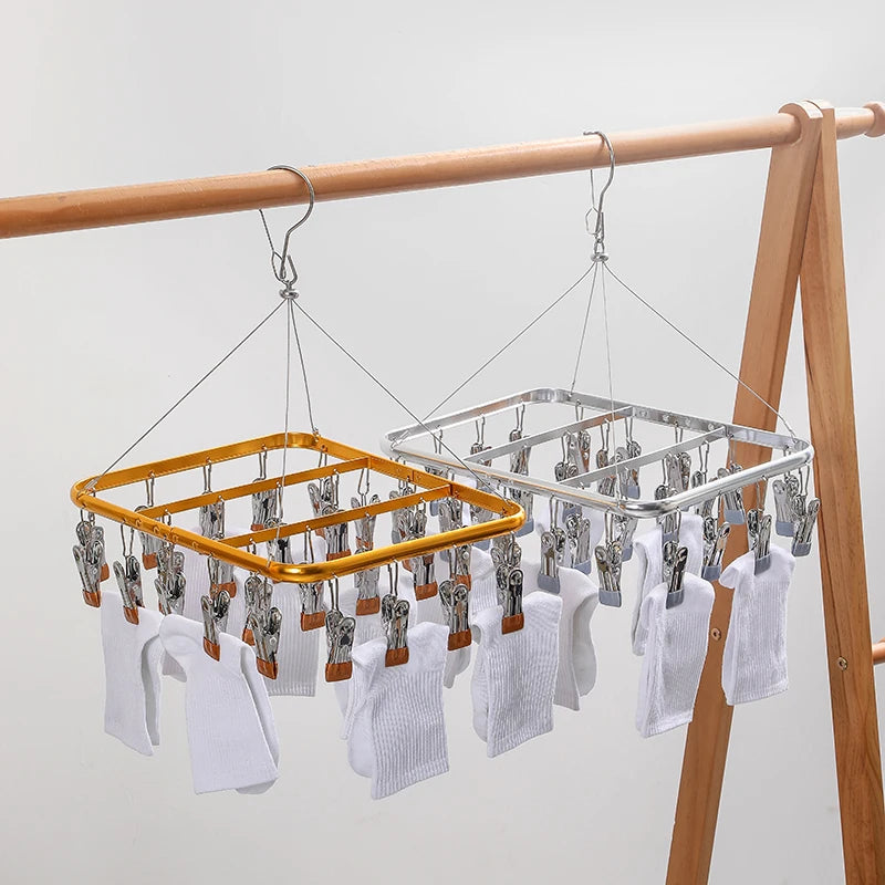 Household Stainless Steel Sock Clip Drying Rack Windproof 26 Clips Underwear Clothes Hangers