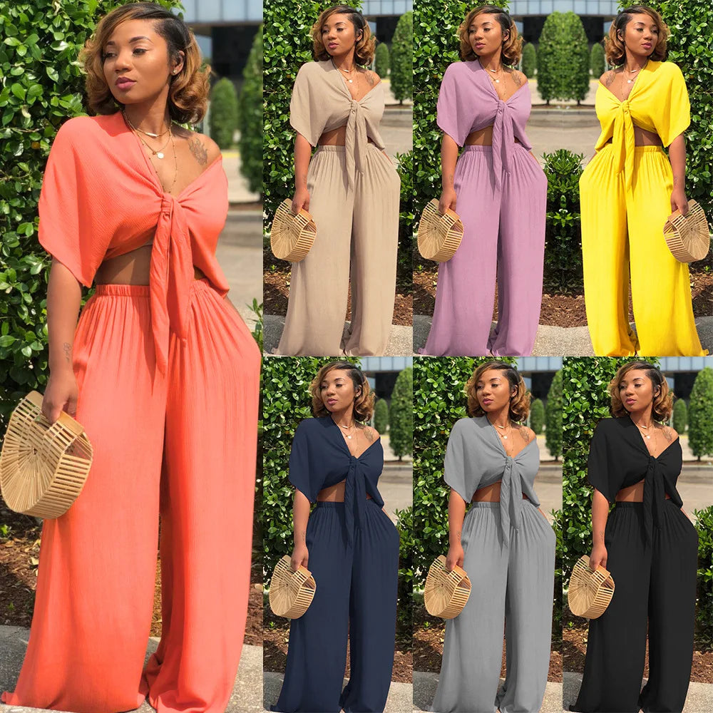Liu Ming Clearance Sales Autumn Winter Women Clothing Fashion New Product Crop Tops and Wide Leg Pants Suit
