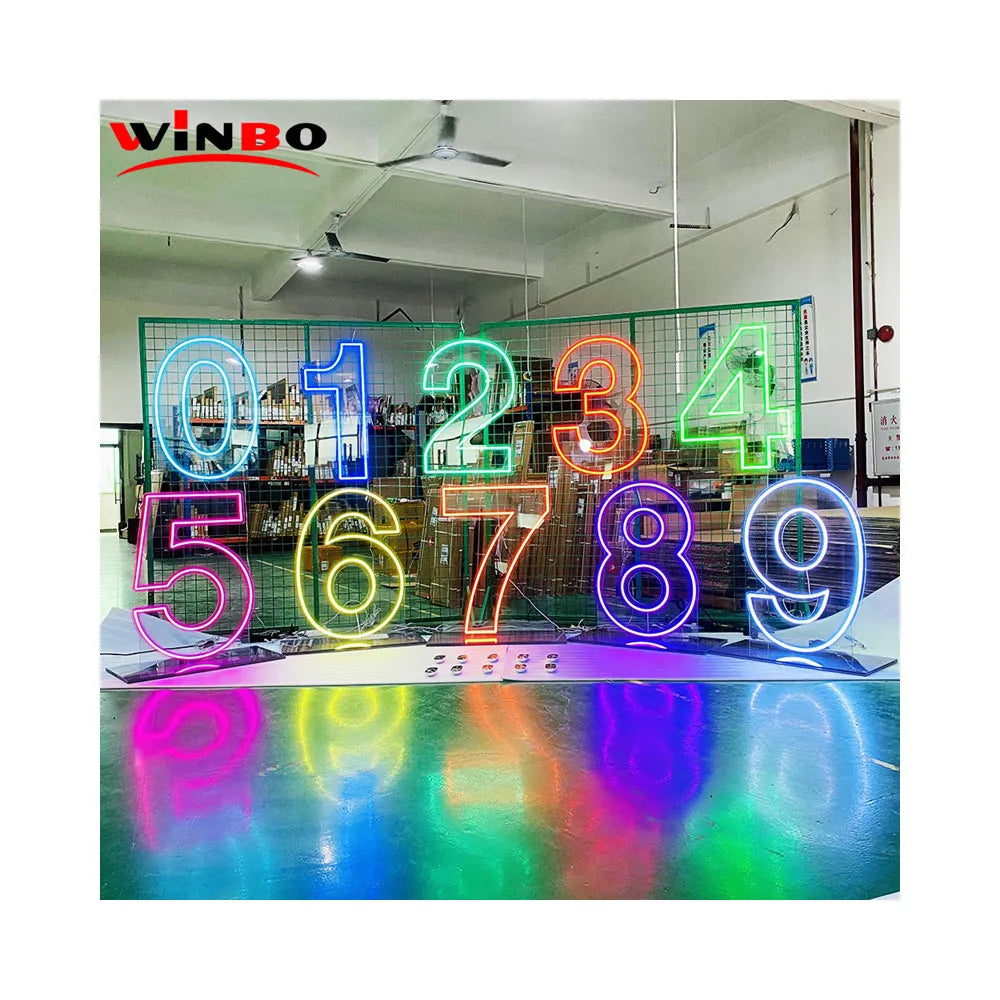 Rgb Neon Numbers Signs Standing and Hang Free Design Dropshipping Winbo No Moq Letters Logo Custom Flex Large Neon Numbers Signs