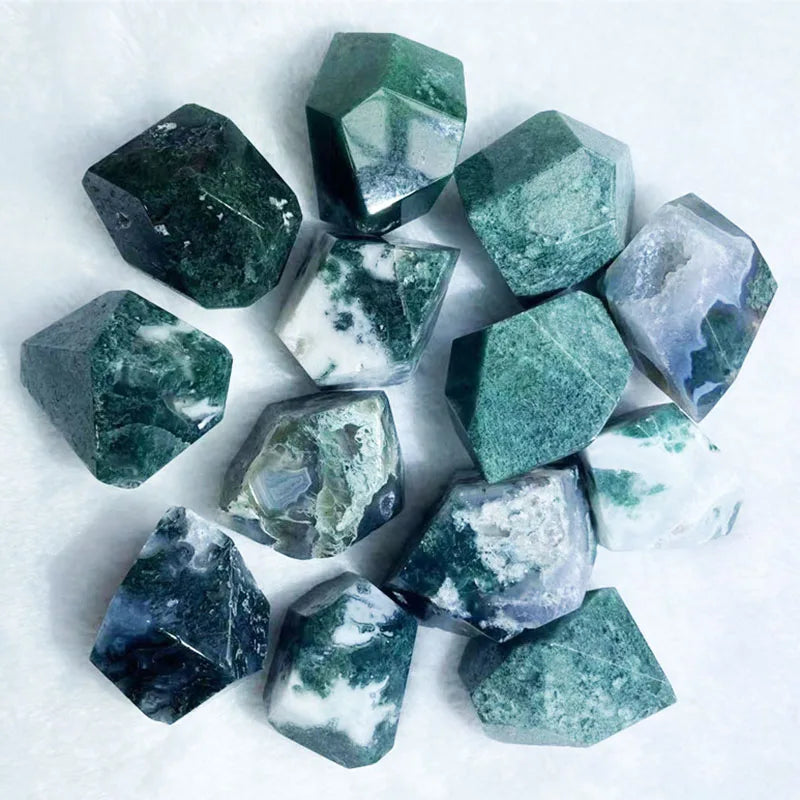 Tumble Moss Agate Druzy Crystal Palm Stone Natural Moss Agate Crystal Carving Freeform Healing Crystal for Decoration