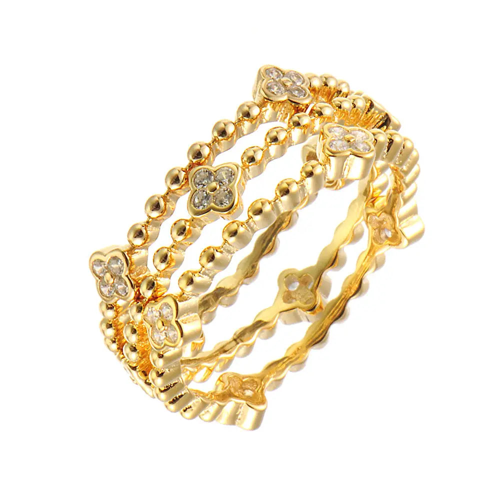 Women's 925 Sterling Silver Rhodium & Gold Plated Zircon Flower Ring for Anniversary Gift Party 10050R-SINGLEWCZ