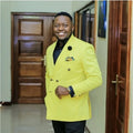 2025 Bright Yellow Men Suits Double Breasted Latest Design Groom Wedding Tuxedos Best Costume Homme 2 Pieces(Jacket+Pant)