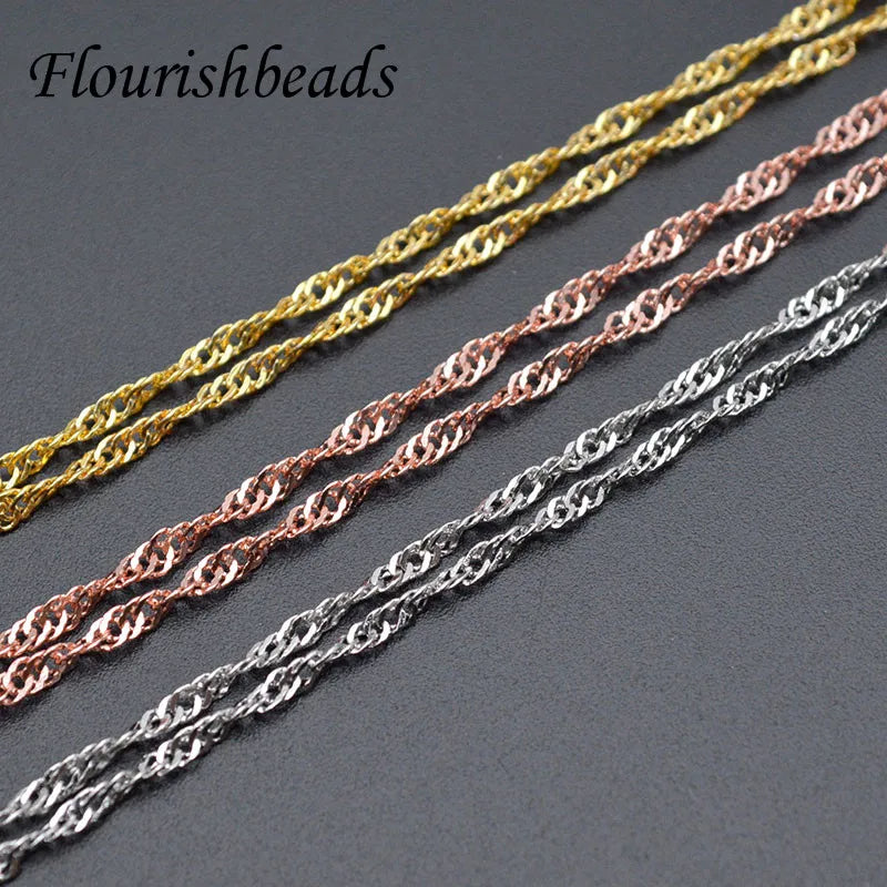 Luxury Anti Fading Gold Silver Rose Gold Plated Shining 2mm Withed Twisted Singapore Chain Necklace Foe Women Men