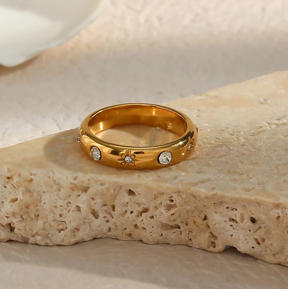 New Arrivals Jewelry Zircon Rings Jewelry Women Gold Plated Dainty Flower Stacking Ring