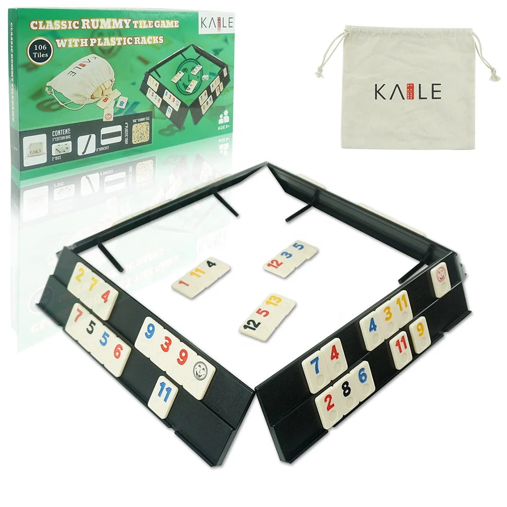 Kaile Luxury Rummy Set with Melamine Rummy Tiles of 4 Plastic Black Rummy Tray and One Cotton Bag Ready to Ship MegaBDM