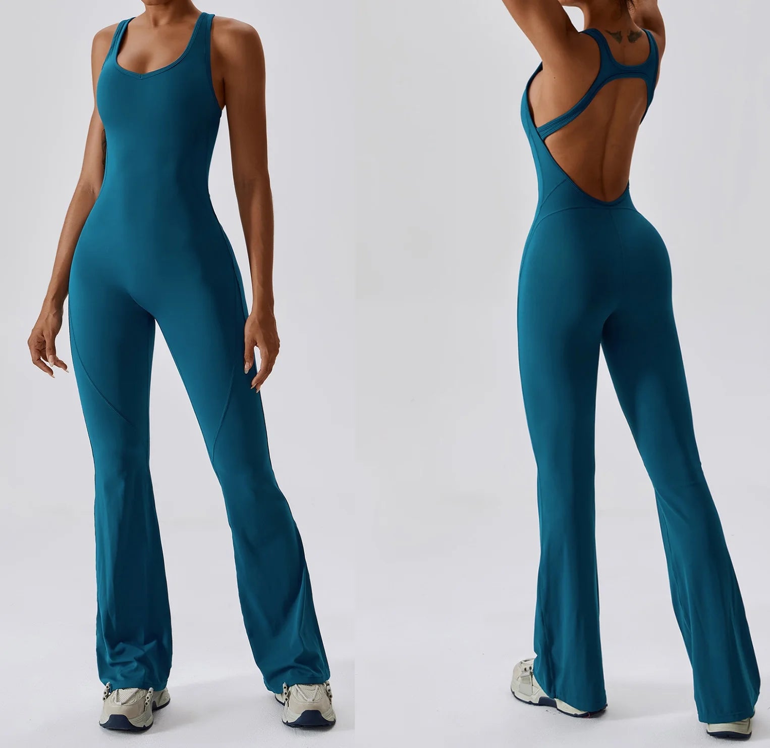 Women  Fitness Jumpsuits One Piece Flare Bodysuit Tight Fitting Workout Jumpsuit Gym Sports Women Yoga Jumpsuit Loose Leg