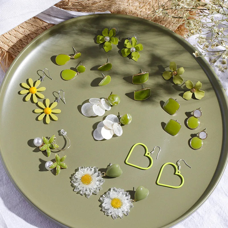 S925 Needle Fashion Avocado Flower Earrings for Women Girls Summer Fresh and Cute Green Stud Hoop Drop Earrings Jewelry