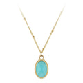 18K Gold Plated Stainless Steel Jewelry Bead Chain Oval Blue Glass Pendant Accessories Necklaces P223303