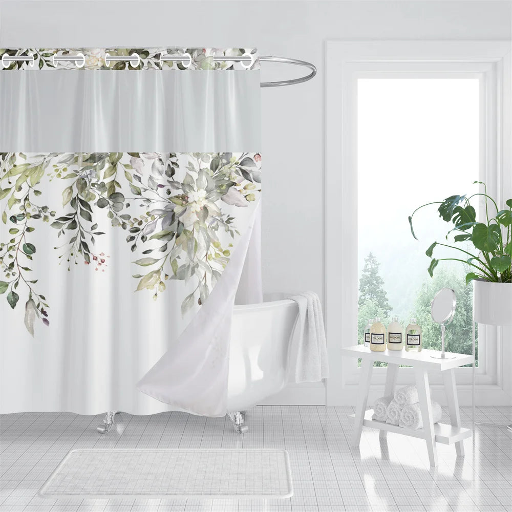 Large Modern Luxury Two-Sided Mesh Waffle Eco-Friendly Shower Curtain Set Customizable Color Logo Polyester Ring Buckles