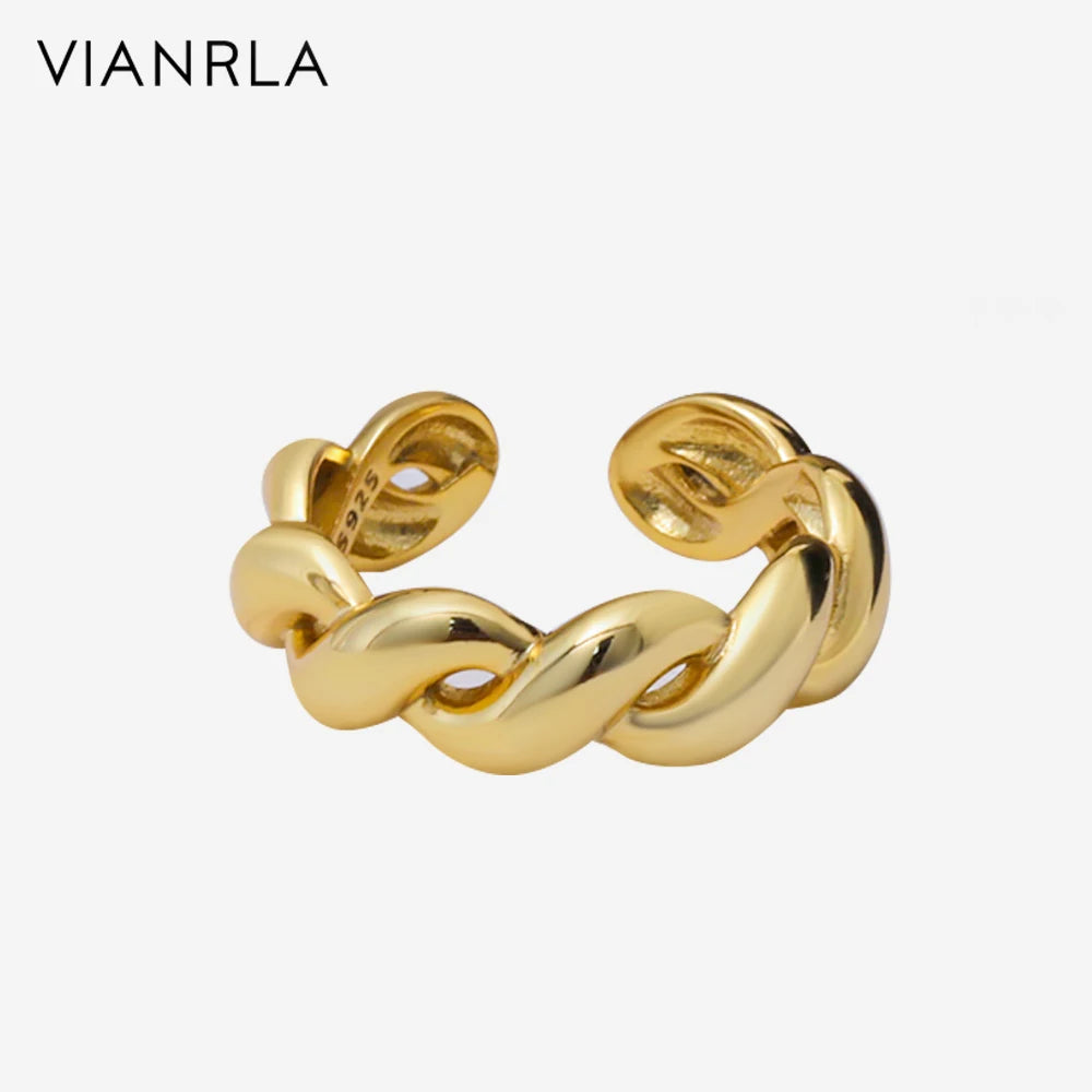 VIANRLA 925 Sterling Silver Hot Sale Twist Design Gold Rings Open  Adjustable