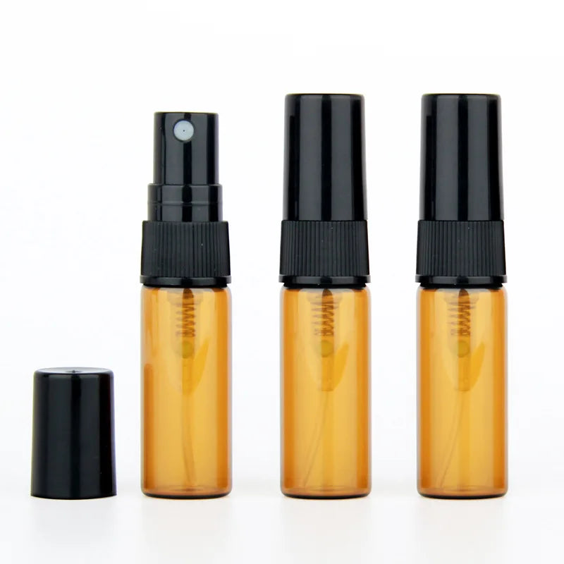 2ml 3ml 5ml 10ml Amber Brown Small Empty Spray Refillable Parfum Tester Travel Slim Glass Sample Perfume Bottle Atomizer