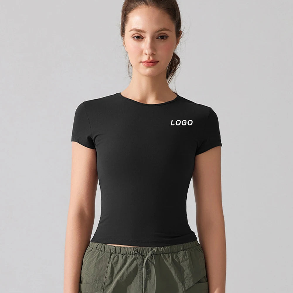 New Breathable Running Training Round Neck Sports Tshirt Workout Short Sleeve Gym Fitness Shirts Yoga Shirt Tops T-Shirt Women