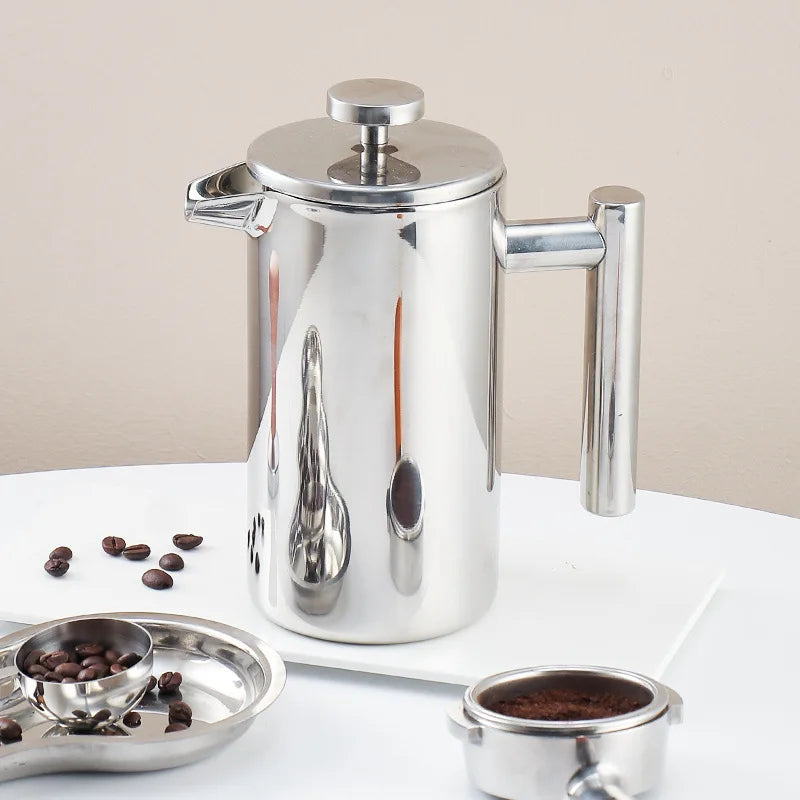 304 Stainless Steel European Hand Brewed 34oz Coffee Tea Maker French Coffee Pot Double Wall Tea Espresso Coffee Pot With Filter