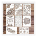 8 Piece Large Mandala Stencil Vintage Script Templates Reusable Feather Border Furniture Stencils MegaBDM
