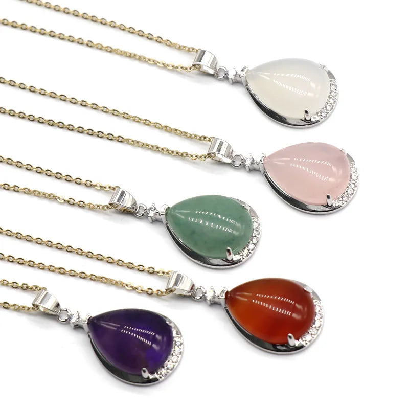 Huiying Natural Crystal Semi-precious Stones Agate Chakra Water Drop Necklace Pendant jewelry