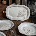 Solhui Medieval Ins Retro Ceramic Embossed Flower Dinner Plates and Dishes