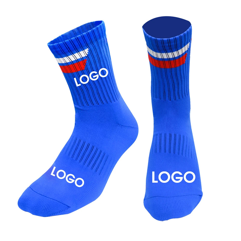 Customizable Striped Sports Training Socks High-Crew Print Football Soccer Training Socks for Spring Fashion Runners Footballers