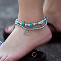 2022 Handmade Multiple Layered Turquoise Stone Foot Jewelry Turtle Shell Pendant Anklet Starfish Yoga Beach Anklet