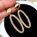HOVANCI New Fashion Jewelry Shinny Oval Full Rhinestone Drop Earrings Long Geometric Crystal Dangle Earrings