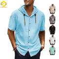Custom Summer Cotton Linen Men's Casual T-Shirt Solid Color Short Sleeved Hooded Shirt Clothing