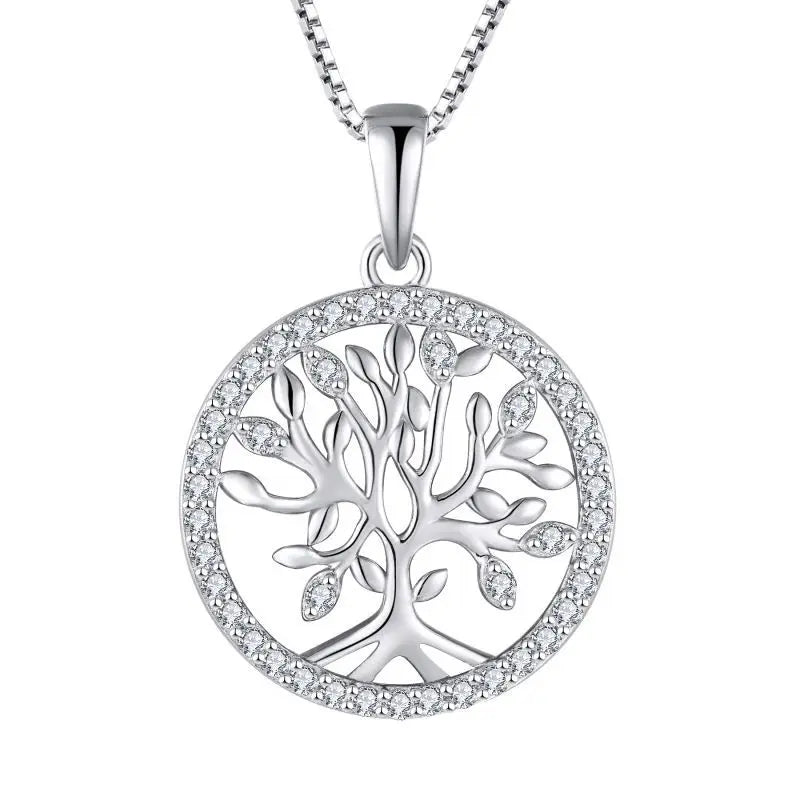 Trendy Women's 925 Sterling Silver Necklace Pendant with Gold Tree of Life Diamond Custom CZ Charm Fashionable Daily Jewelry