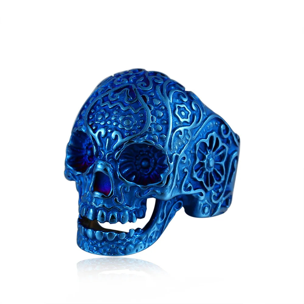 SS8-071R Steel Soldier Biker Punk Black Wholesale Skull Rings Flower Heart Skull Ring Silver Color Finger Rings