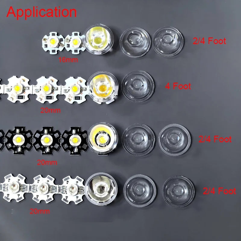 LED Lens Reflector Collimator PMMA 30 60 90 Degree Glass Convex Optical Lenses with Holder for 1W 3W High Power LED Chip Light