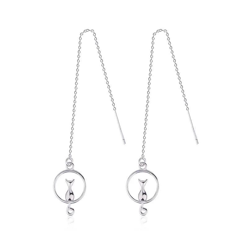 Super Cute Cat Tassel Earrings Chain Long Lovely Moon Cat Ear Line Earrings for Women