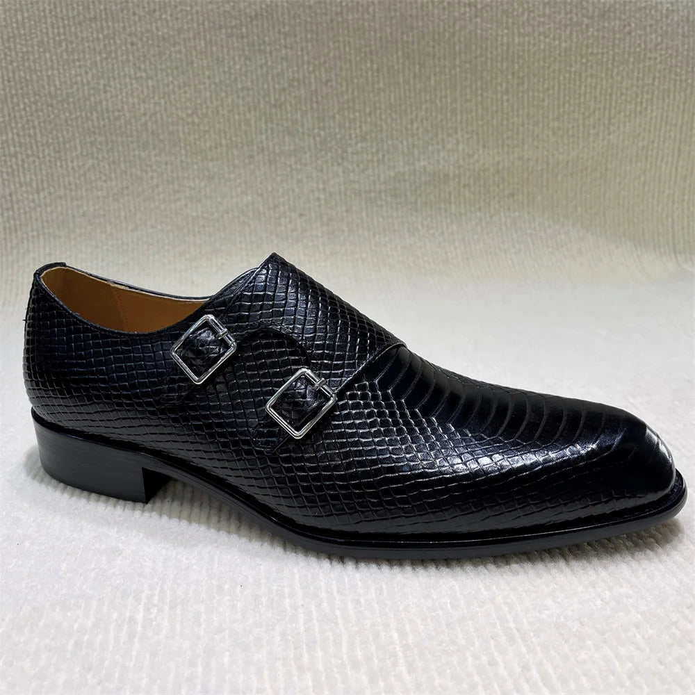 Luxury Fashion Man Double Monk Strap Shoes Leather Dress Shoes Comfortable Checkered Design  Closure for  Weddings New Products