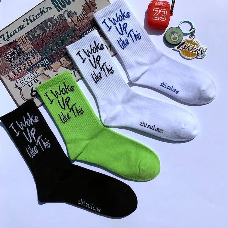 Fashion Hip Hop Letter Slogan Socks Men Unisex Streetwear Cotton Crew Socks Wholesale