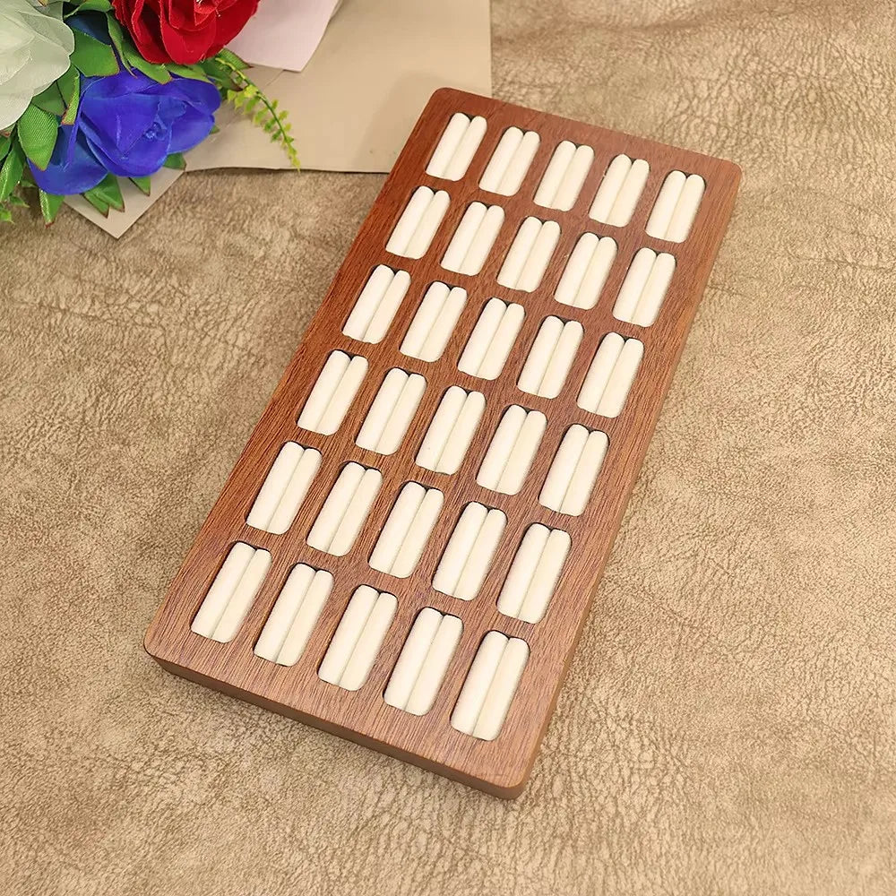 Rectangle Wooden 30 Slots Rings Display Stand Earrings Jewelry Display Tray Jewelry Storage Tray for Store Selling Show