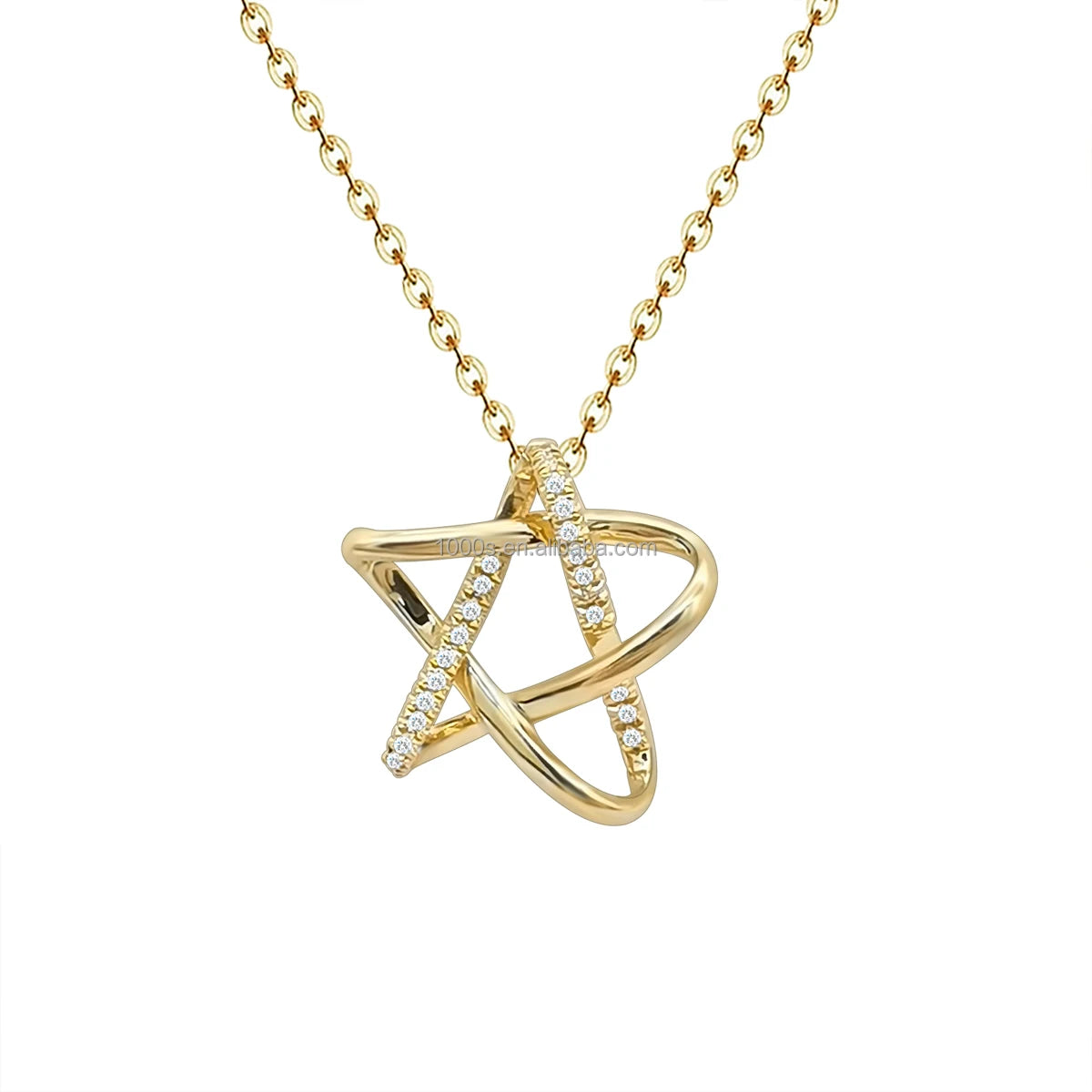 Trendy Design 18K Real Solid Gold with Natural Diamond Star Pendant Necklace Jewelry for Women Gift Fine Jewelry