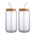 Wholesale 16oz Blank Sublimation Can Shaped Beer Glass Cups with Bamboo Lid and Straw Soda Shaped Glass Cup