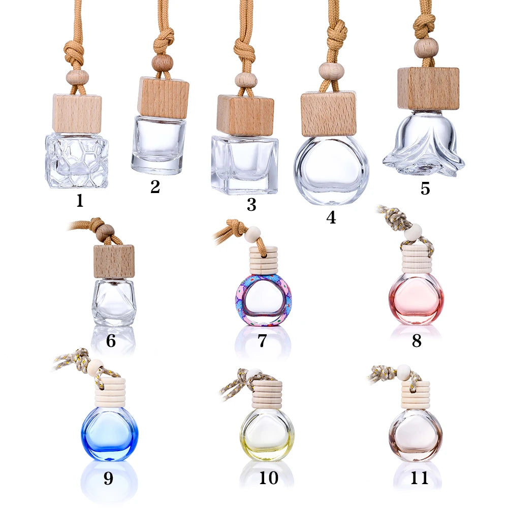 Empty 5ml 8ml 10ml 12ml 15ml 17ml Wooden Cap Glass Car air Freshener Hanging Perfume Bottle Fragrance Bottle Diffuser