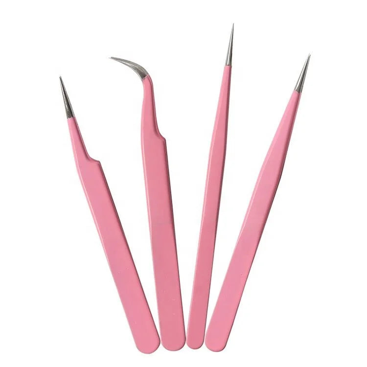 Pink Color Stainless Steel Volume Lash Tweezers Eyelash Extension Tweezers with Private logo