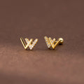 S925 Sterling Silver Fashion Earrings Diamond Letter W Thread Stud Earrings Ins High-end Zircon Earrings Ear Jewelry
