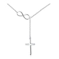 Women's Trendy 925 Sterling Silver Infinity Cross Lariat Necklace Minimalist Link Chain Jewelry Rhodium Plating Christian Symbol